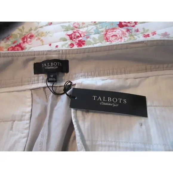 TALBOTS Womens Size 12 Khaki Beige Cotton Blend Flat Front Bermuda Shorts NWT - Picture 4 of 10